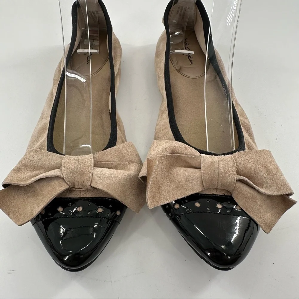 Halogen flats size 6 beige suede black patent cap toe pointy toe balletcore